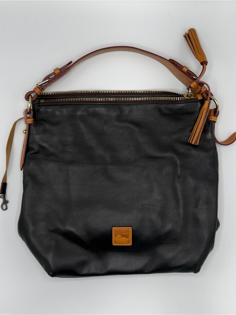 Dooney & Bourke Black Leather Shoulder Bag with Tan Trim